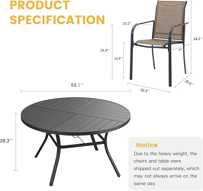 VICLLAX Patio Table and Chair Set of 8, All Weather Metal Round Outdoor Dining Furniture Set-53 Round Outdoor Table and Chairs, Black Tabletop HOME