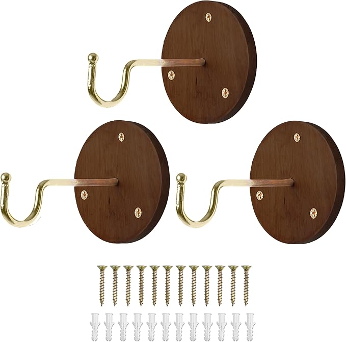 Ilyapa 3 Pack Metal Wall Plant Hangers - 5 Inch Plant Hanger for Indoor - Rustic Brass Finish Hooks for Hanging Plants, Baskets, and Macrame - Indoor Hangers for Plants, Lanterns or Wind Chimes Ilyapa