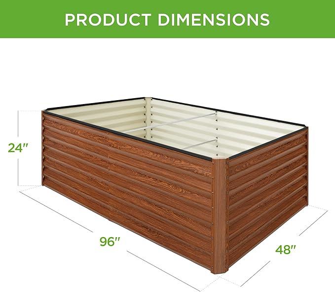 Best Choice Products 8x4x2ft Outdoor Metal Raised Garden Bed, Deep Root Planter Box for Vegetables, Herbs & Flowers, 478-Gallon Capacity, 100% Non Toxic Materials - Wood Grain BestChoiceProducts