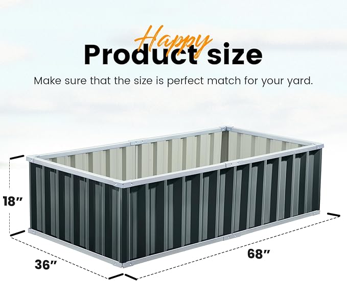 KING BIRD Raised Garden Bed 68" x 36" x 18" Heightened Galvanized Steel Metal Planter Box Outdoor for Deep-Rooted Vegetables, Flowers, Large Raised Bed Kit (Dark Grey) KINGBIRD
