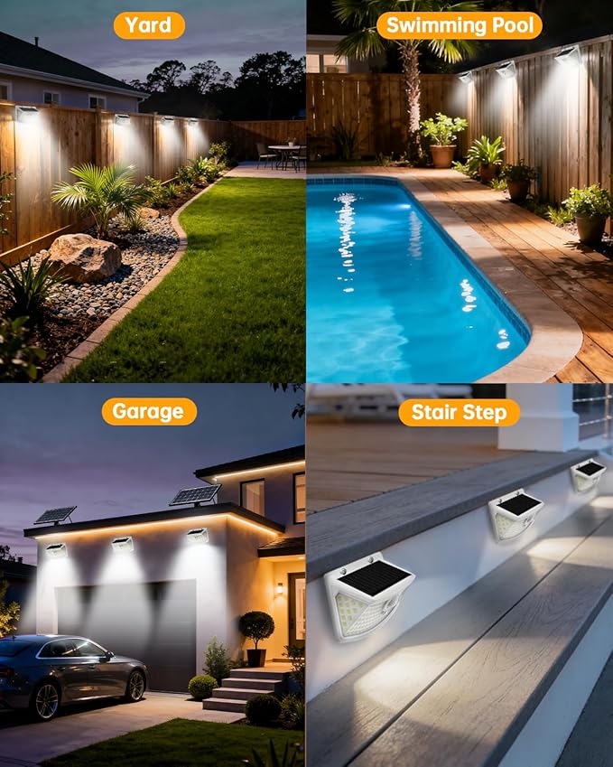 Aootek New Solar Motion Sensor Lights 120 LEDs with Lights Reflector,270° Wide Angle, IP65 Waterproof, Step Lights for Front Door, Yard, Garage, Deck (White, Daylight White, 4-Pack) Lightupeveryconer