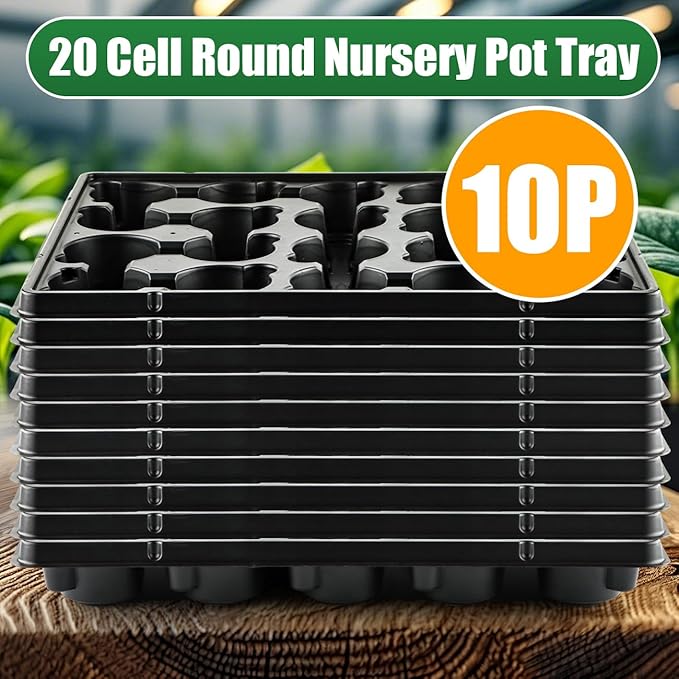 20 Cell Plant Trays for Carrying 3 inch Round Nursery Pots, Sturdy Plastic Trays Suitable for Holding 200 pcs Peat Pots (10 Packs) RooTrimmer
