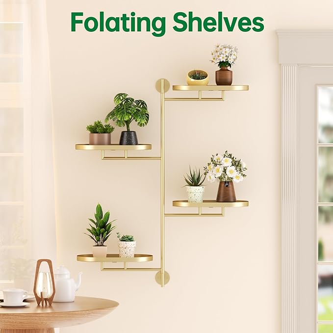 Rotating Window Shelves for Multiple Plants Indoor,4-tier Metal Corner golden Plant Stand Holder Floating Hanger Shelf for Wall,Windows Sill Gifts for Planter Lover to Enhance Home Decor YFFSRJDJ
