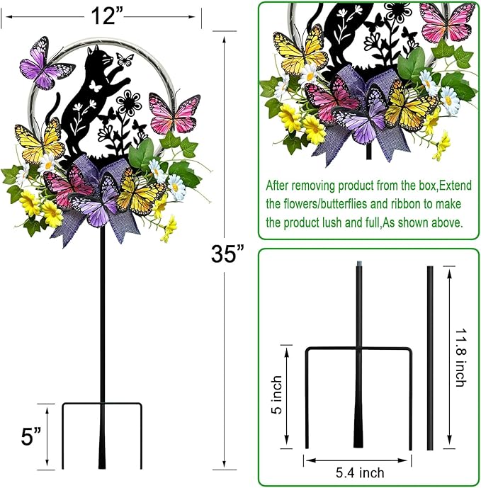 Cat Solar Lights Outdoor Garden,Silhouette Cat with Butterflies Waterproof Garden Stake for Yard, Lawn,Best Gifts for Women HokfirmHomeDecorGarden
