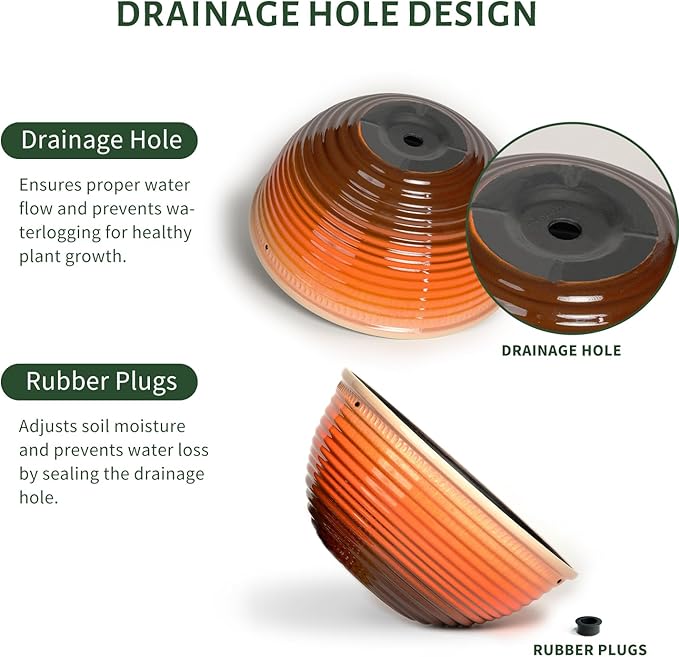 2 Pack Hanging Planters for Indoor Outdoor Plants, 10 Inch Hanging Planter with Drainage Hole & Plug Glazed Hanging Baskets Flower Pots for Garden Home, Orange Vanslogreen