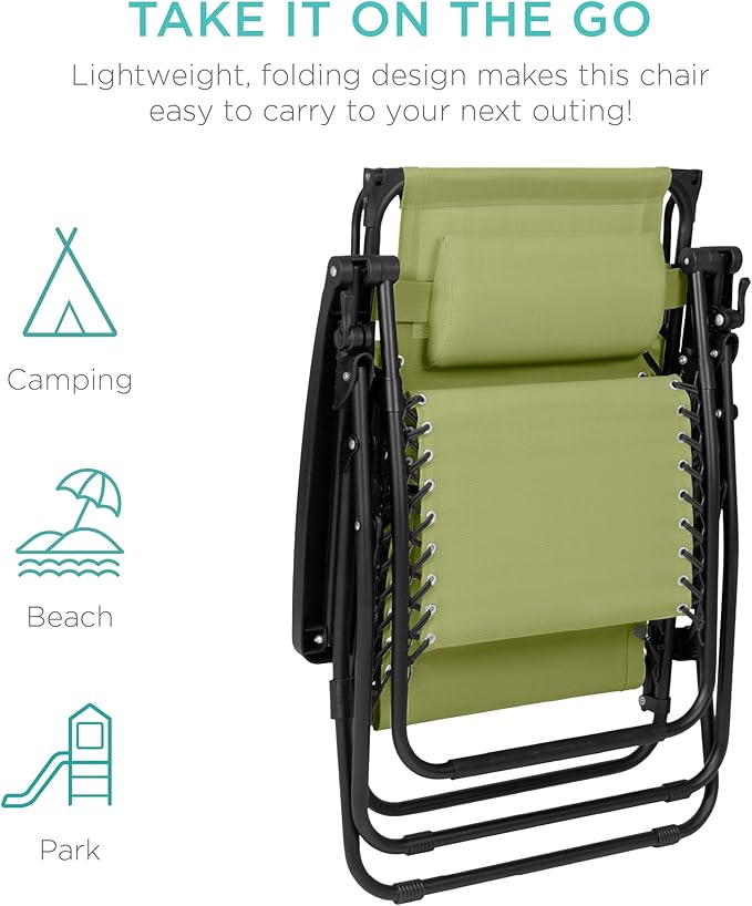 Best Choice Products Folding Zero Gravity Outdoor Recliner Patio Lounge Chair w/Adjustable Canopy Shade, Headrest, Side Accessory Tray, Textilene Mesh - Dusty Green BestChoiceProducts