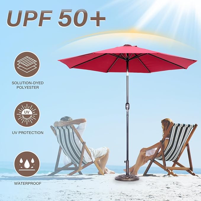 Backyard Expressions 9 ft. Patio Umbrella, Market Table Umbrella w/Tilt and Crank, 8 Ribs BackyardExpressions