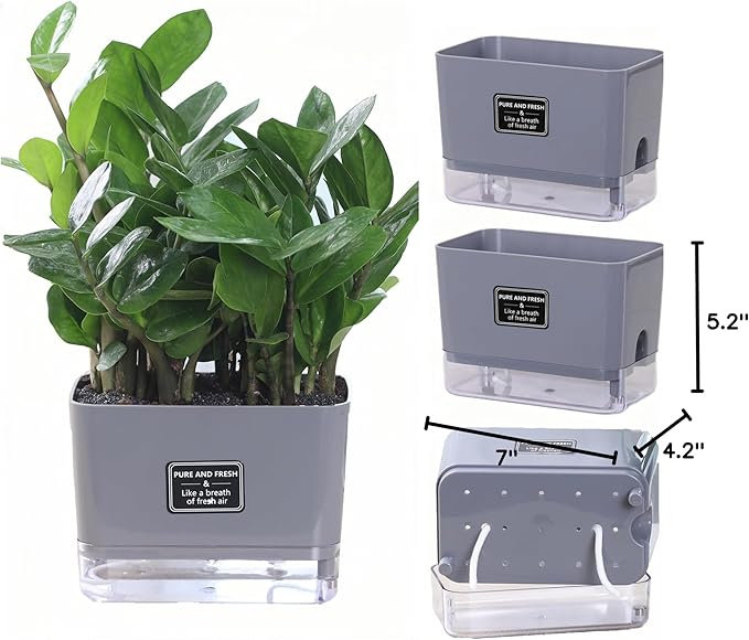 FAMZ Self Watering Pots for Outdoor Plants 4 Pack, Suitable for Indoor and Outdoor Garden Plants and Flowers, Rectangle Planter Box, African Violet Pots, Plant pots, Small Planter (7" Gray) FAMZ