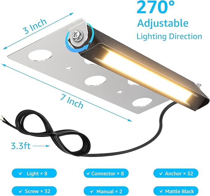 SUNVIE 8-Pack 7 Inch Retaining Wall Lights 5W LED Waterproof Hardscape Lighting 12V Low Voltage Step Lights Outdoor Landscape Lighting with Connectors 3000K Warm White Paver Lights, ETL Listed Cord SUNVIE