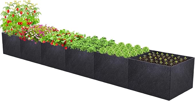 POILKMNI 12x2x1ft Fabric Raised Garden Bed - Outdoor Planter Box Non-Woven Fabric Patio Planting Bed Garden Grow Bed Bag for Growing Herbs, Flowers and Vegetables POILKMNI
