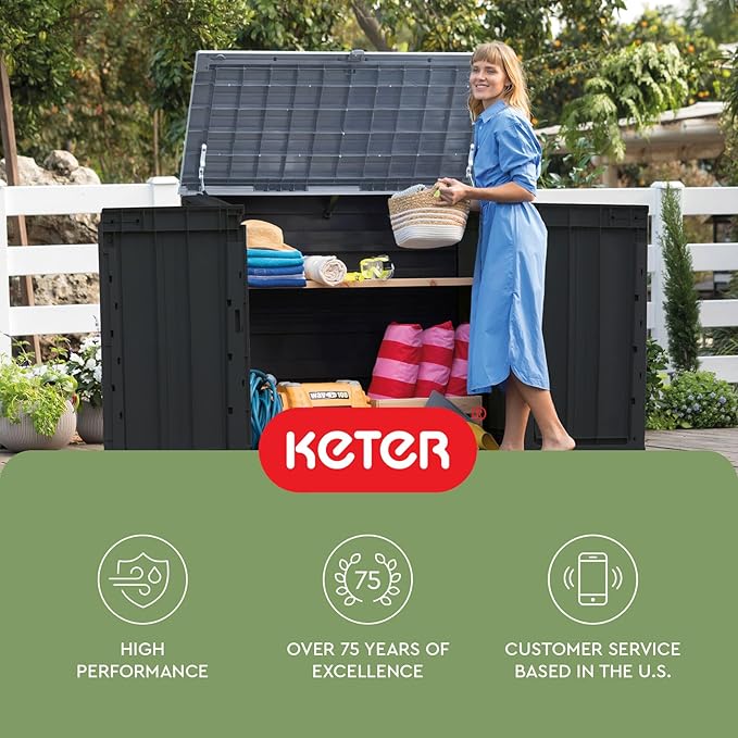 Keter Store-It-Out Prime 4.3 x 3.7 ft. Outdoor Resin Storage Shed with Easy Lift Hinges, Perfect for Yard Tools, Pool Floats and Garden Accessories, Black Keter