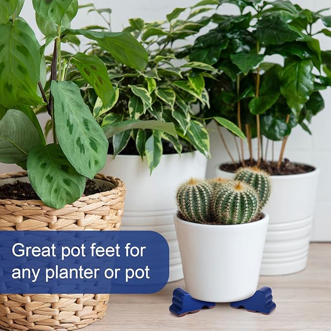 Kigeli 6 Pcs Resin Garden Pot Feet for Outdoor Planters 3 Inch Long 1.5 Inch Tall Flower Handmade Elevator Plant Feet Frost Proof Lifter for 14-20 in Pot(Royal Blue) Kigeli