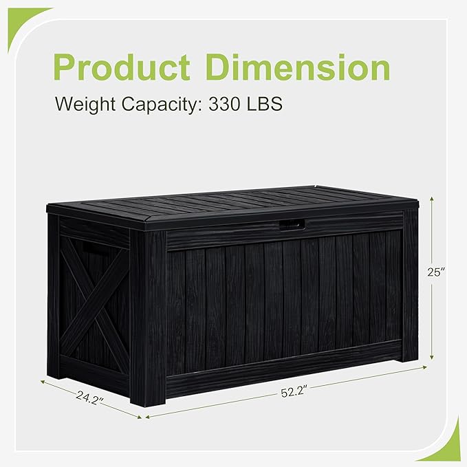 Greesum 120 Gallon Deck Box, Resin Outdoor Storage Container for Patio Furniture, Garden Tools, Pool Accessories, Weatherproof, Lockable, Black BuynowfromGreesum