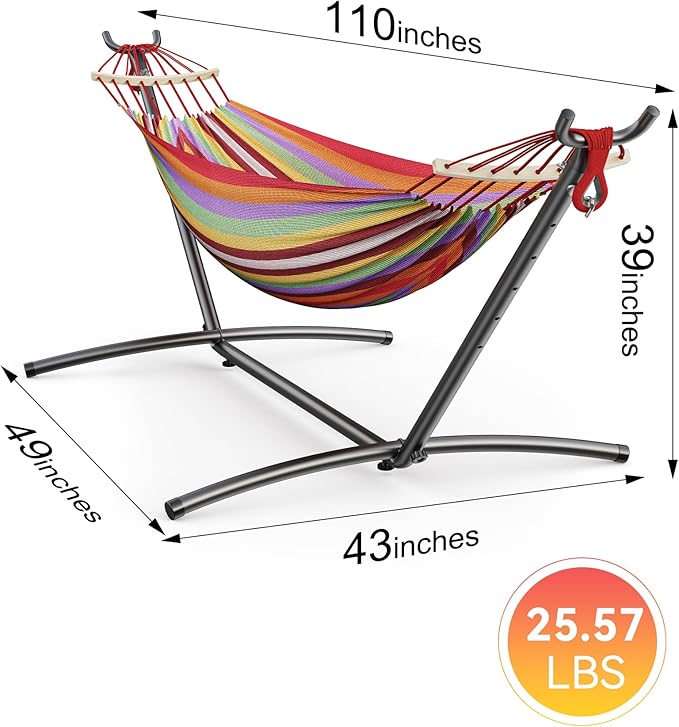 Double Hammock with Heavy-Duty Steel Stand,Portable,Easy Assembly,600lbs Weight Capacity,Suit for Indoor,Yard,Camping,or Outdoor Rootora