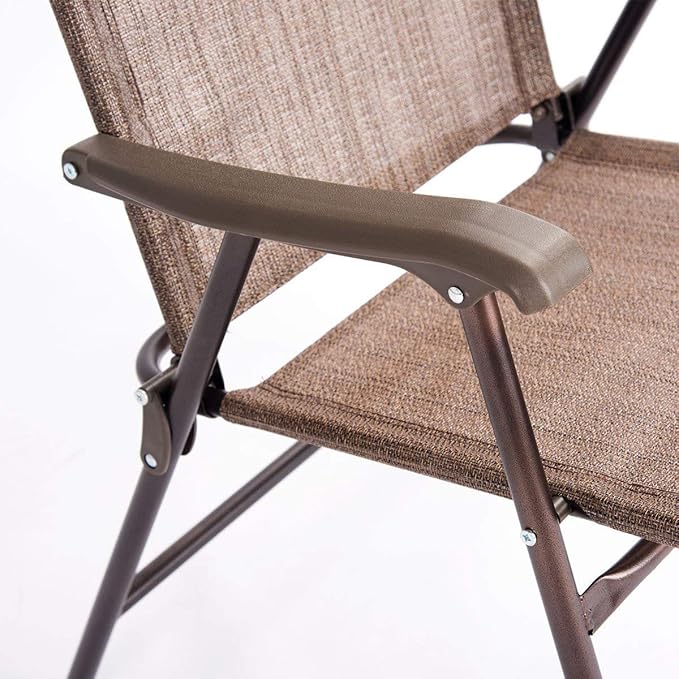 Giantex Set of 2 Patio Folding Chairs, Outdoor Patio Dining Chairs w/Armrest, Sling Back, Metal Frame, Outside Use for Lawn Camping Garden Pool Beach Yard Lounge, No Assembly, Brown Giantex