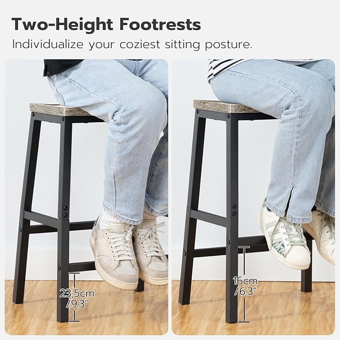 HOOBRO Bar Stools, Set of 2 Chairs, 23.6 Inch Saddle Kitchen Counter Stools With Footrests, Industrial for Dining Room, Kitchen, Counter, Bar, Greige and Black BG02MD01 HOOBRO