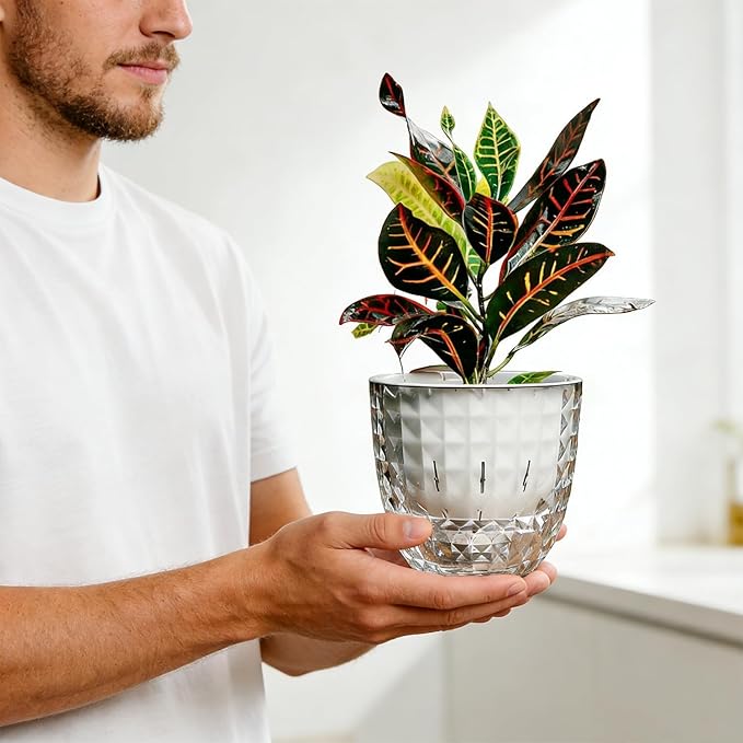 6 Pack 4 inch Self Watering Pots Planters for Indoor Plants, African Violets Pots with Wick Rope, Modern Plastic Nursery Pots for All House Plants,Flowers Succulents,Herbs,Cactus,Orchids XKYQSY