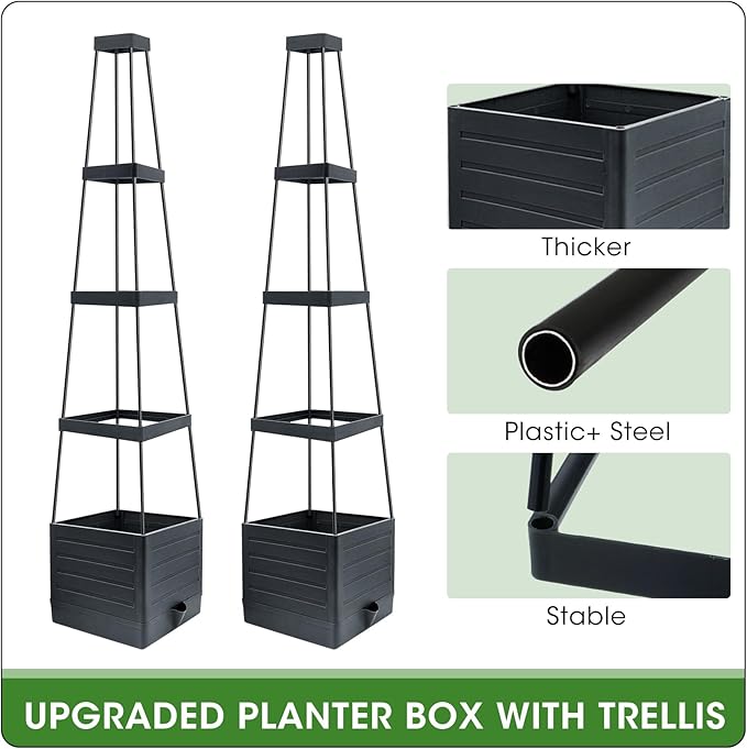 MQFORU 2 Packs Raised Garden Bed Tomato Planter with Trellis, 57" Tomato Cages for Climbing Vegetables Plant, Self Watering Planters Box for Garden Pots for Patio Greenhouse Indoor Outdoor(2PCS) MQFORU