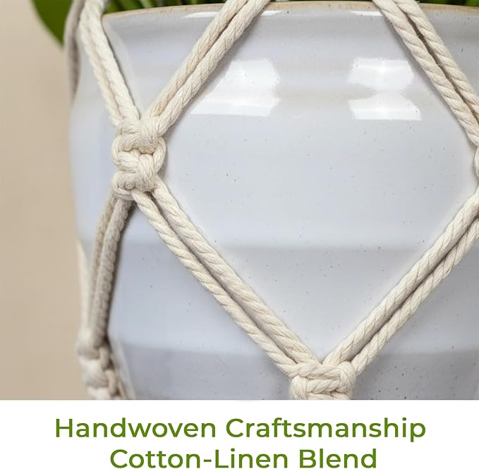 Macrame Plant Hanger, Up to 4-15 inch Pots, Wood Beads Cotton Hanging Planter Holder for Indoor Outdoor Boho Home Decor, 35 Inch, Set of 2 (Ivory) Rootora