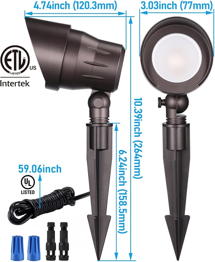 LEONLITE Low Voltage LED Landscape Spotlight, 5W 12V Pathway Lights Outdoor, CRI90, Aluminum Spot Lights for Garden, ETL Listed, IP65 Waterproof, 3000K Warm White, Oil Rubbed Bronze, Pack of 6 LEONLITE