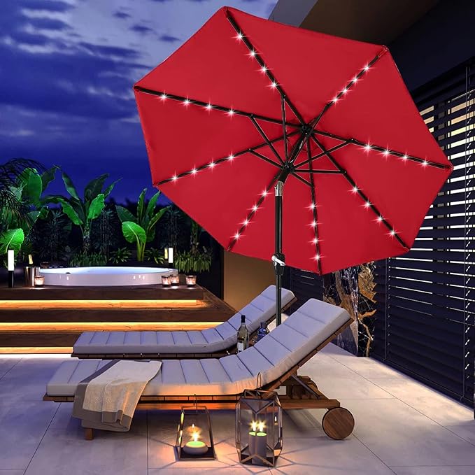ABCCANOPY Durable Solar Led Patio Umbrellas with 24LED Lights 7.5FT (Red) ABCCANOPY