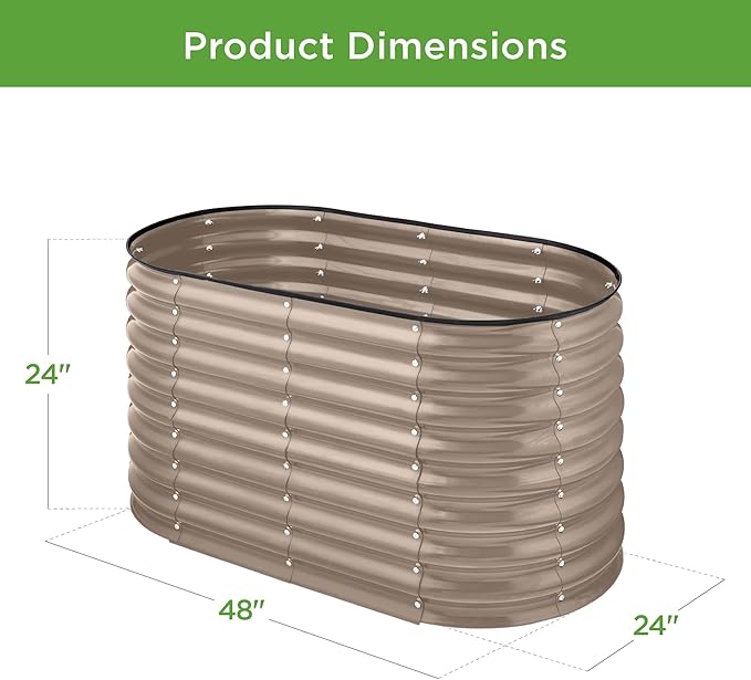 Best Choice Products 4x2x2ft Outdoor Metal Raised Garden Bed, Oval Deep Root Planter Box for Vegetables, Flowers, Herbs, and Succulents w/ 101 Gallon Capacity, Rubber Edge Guard - Taupe BestChoiceProducts