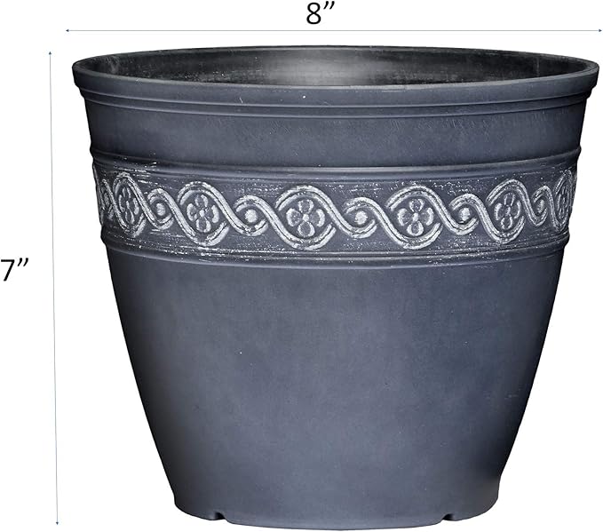 Classic Home and Garden Corinthian Resin Flower Pot Planter, Storm Blue, 8" (Pack of 4) ClassicHomeandGarden