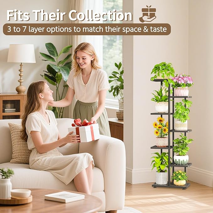 LASZOLA 6 Tier Plant Stand Indoors Outdoors for Large Heavy Duty Planter, Black Metal Tall Flower Holder Rack with Multiple Shelf for Modern Patio Corner, Vertical Organizer, Weather Resistant Bracket LASZOLA