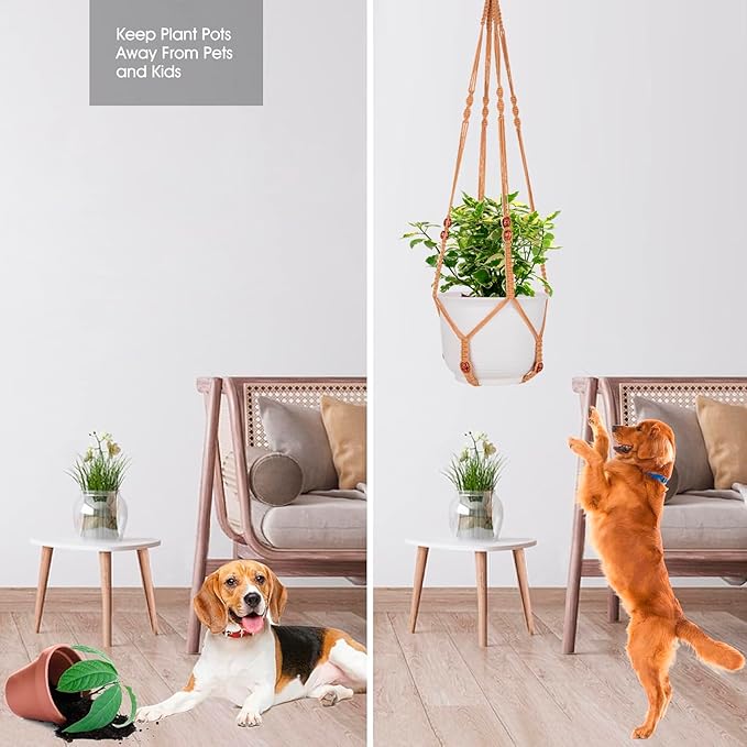 RIFNY Macrame Plant Hanger for 5 to 10 Inch Plant Pots, 35 Inch Woven Rope Hanger Kits with Hooks and Wood Beads, Hanging Planter Basket for Indoor Boho Home Decor (Brown, 3 Pack) RIFNY
