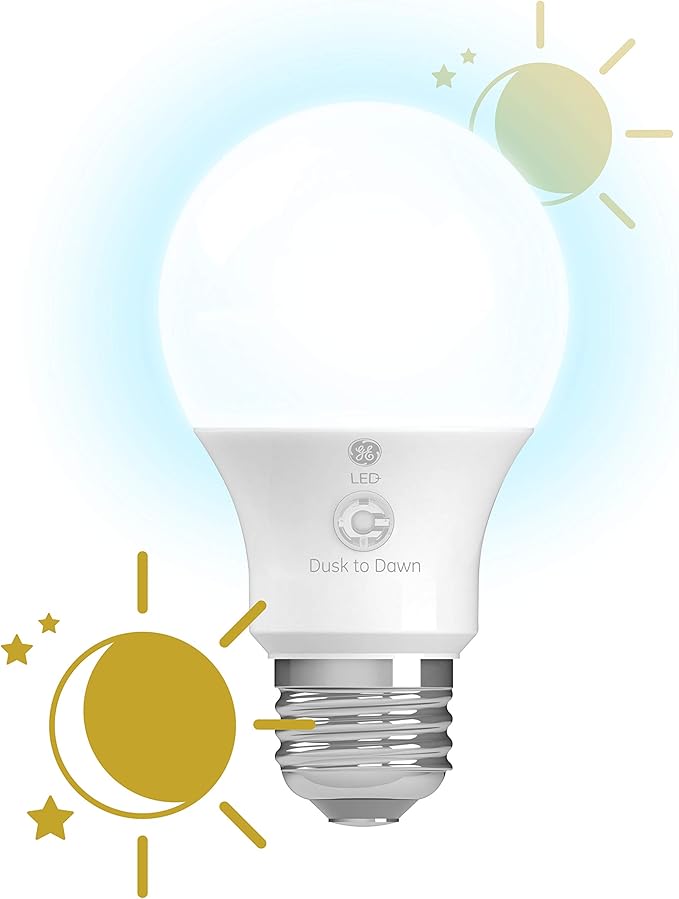 GE LED+ Dusk to Dawn A19 LED Light Bulbs, Automatic On/Off Outdoor Light, Daylight, 8.5W (3 Pack) GELighting