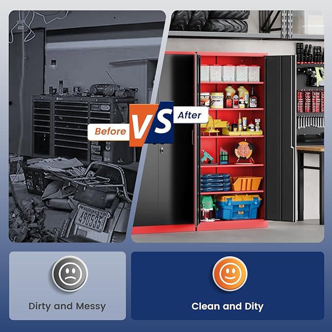 Yizosh Metal Storage Cabinet with Lock Doors and 5 Adjustable Shelves,- 72" Garage Storage Cabinet for Home,Office,Garage,School Yizosh