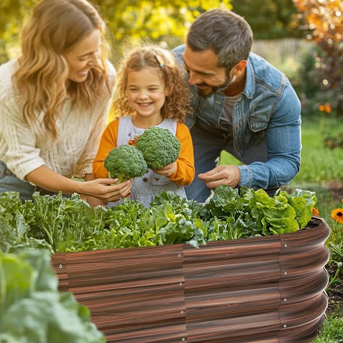 4x2ft Oval Galvanized Raised Garden Bed Kits 16" Tall Outdoor Large Metal Modular Planter Box 9-in-1 Raised Beds for Gardening,Vegetables,Fruits,Flowers & Herbs (Brown) IDEAFAMILY