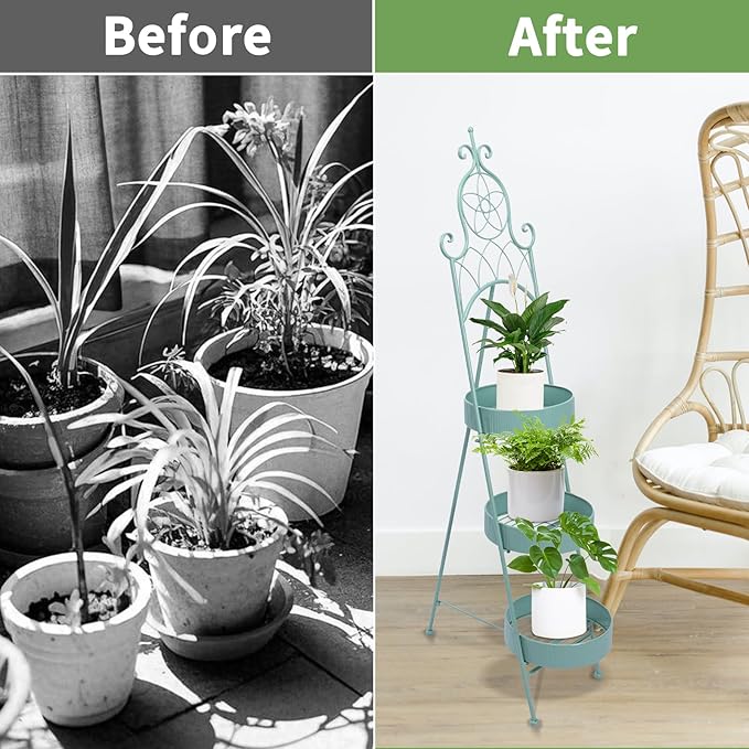 Plant Stands Indoor 3 Tie Green Metal Corner Shelf Plant Pot Holder Planters for Outdoor Plants Patio Balcony Chonsun