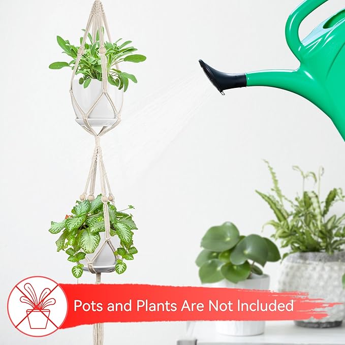 USLAI Macrame Plant Hanger Indoor Outdoor, Fits 4 to 8 Inch Pots, Strong Hanging Planter Holder, Boho Home Decor, 49+72 Inch, Ivory (POTS NOT Included) USLAI