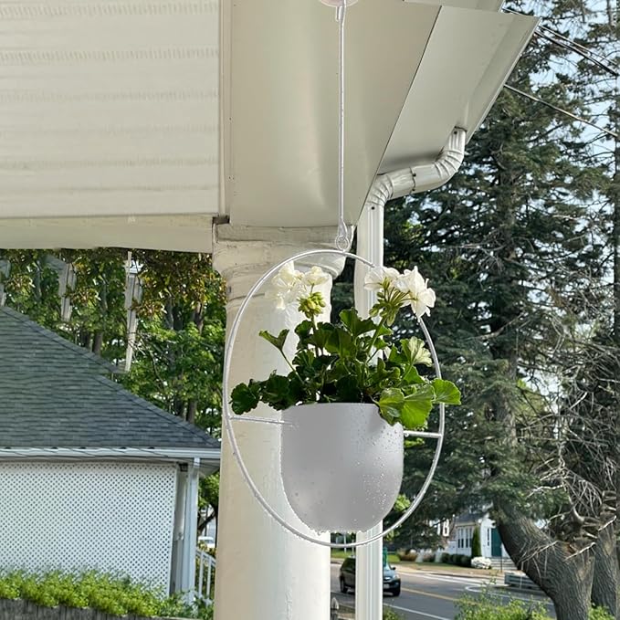 2 Pack Hanging Planters for Indoor Outdoor Plants Modern Metal Plant Hangers, Wall and Ceiling Hanging Plants Baskets Mid Century Minimalist Flower Pots Home Decor (White) ABETREE