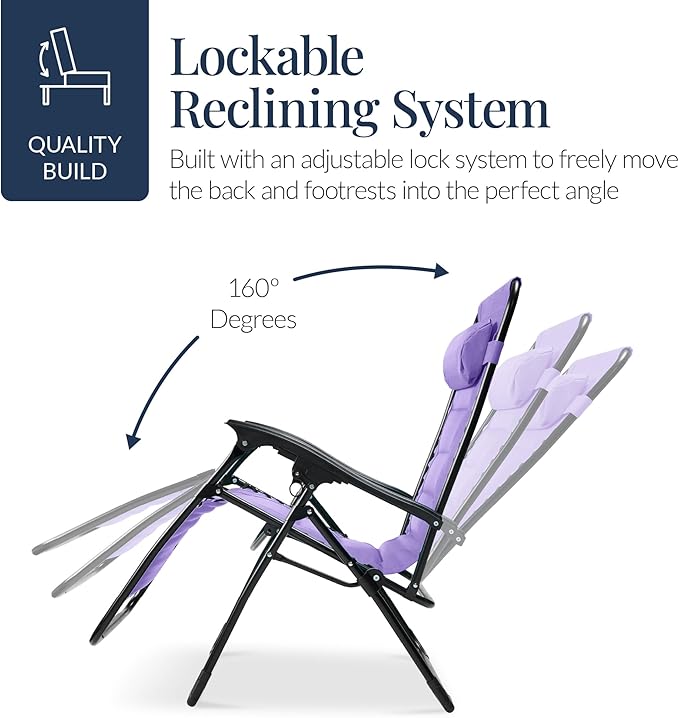 Best Choice Products Oversized Padded Zero Gravity Chair, Folding Outdoor Patio Recliner, XL Anti Gravity Lounger for Backyard w/Headrest, Cup Holder, Side Tray, Polyester Mesh - Violet BestChoiceProducts