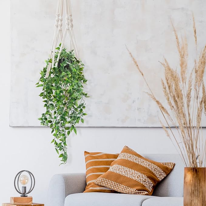 Whonline 2pcs Fake Hanging Plants, Artificial Potted Plants for Indoor Outdoor Aesthetic Office Living Room Shelf Decor WHONLINE