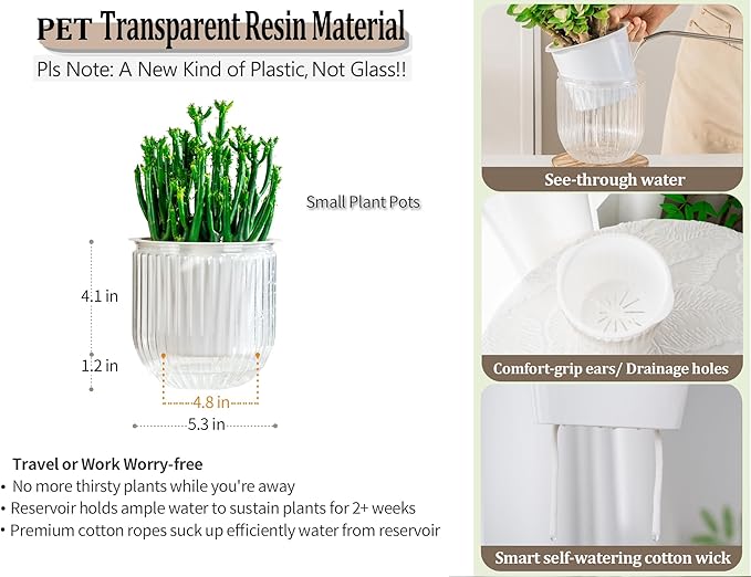 Melphoe Self Watering Pots for Indoor Plants Planter, 5.3 Inch 2 Pack Planters Self Watering Plant Pots for Flower, Houseplants, Succulent, African Violets and Cactus with Drainage Melphoe