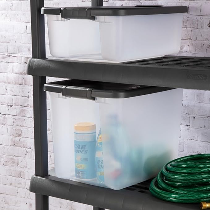 Sterilite 24-Pack ShelfTote, Clear Plastic Storage Bins with Lids, 50 Quart, Gray - Stackable Organizing Container Boxes for Closet, Bathroom, and Office Sterilite