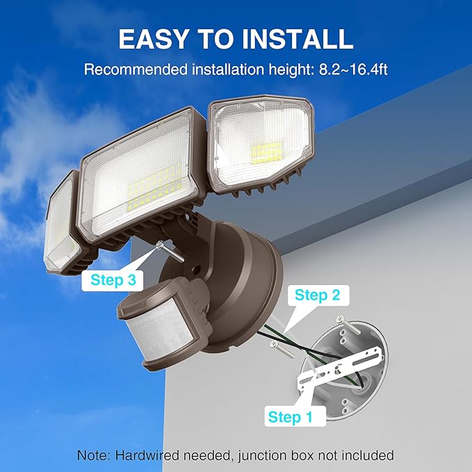 85W LED Security Lights Motion Sensor Light Outdoor, 8500LM Dusk to Dawn, IP65 Waterproof, 6500K, 3 Head Motion Detected Flood Light, Floodlight for Outside, Garage, Yard, Porch (Brown) Abovizo