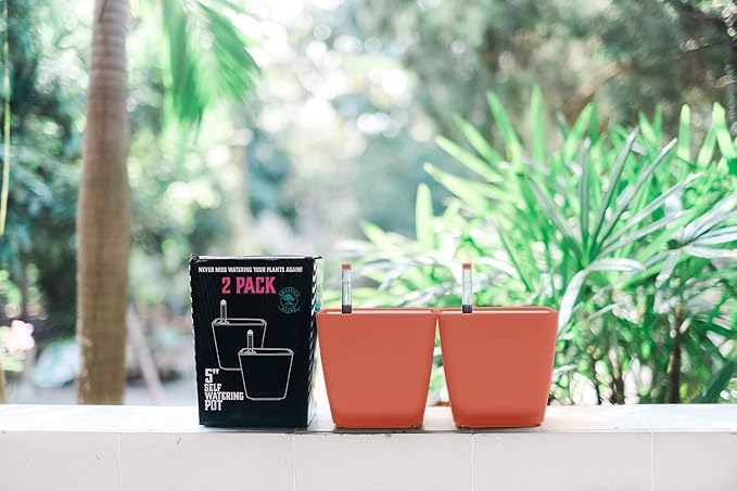 GARDENIX DECOR 5" Self Watering pots for Indoor Plants - Flower Pot with Water Level Indicator for Plants, Grow Tracking Tool - Self Watering Planter Plant Pot – 2 Pack Terracota Rootora