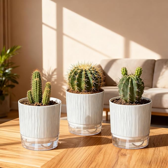 3 Pack Self Watering Pots Set, 4 Inch Self Watering Pots for Indoor Plants, Planter Pot with Wick Rope and Reservoir for African Violet, Spider Plant, Orchid Rootora