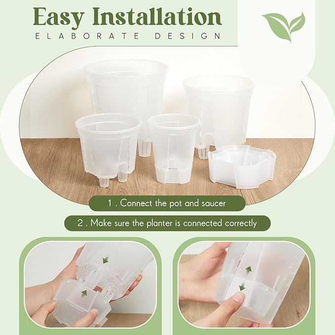Self Watering Pots for Indoor Plants with Deep Reservoir and High Drainage Holes for Outdoor Plants and Flowers, Bare Root Planter(4.72''/5.91''/7.09''/8.27'',Clear,4 Pcs) Wonderjune
