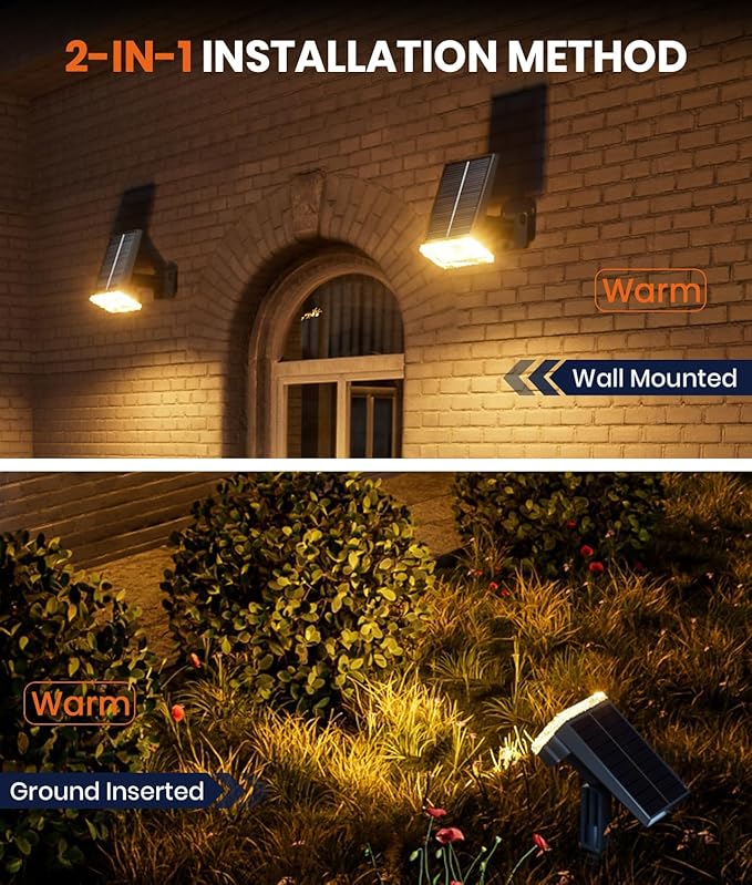 Solar Spotlights Outdoor Waterproof IP67,4 Pack Adjustable Wall&Ground Solar Lights Powered with 3 Colors, 3 Modes, Dusk to Dawn for Pathway/Garden/Yard/Patio/Driveway/Landscape Lighting Outside Décor Professionalproductionofsolarlightsoutdoor%EF%BC%9A%EF%BC%89