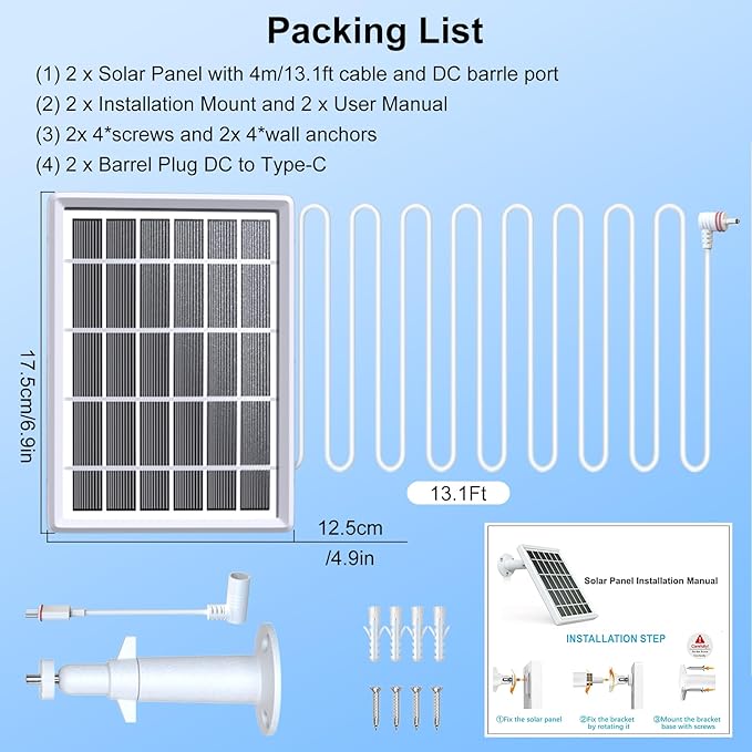 Solar Panel Charger for Ring Camera,Spotlight Cam Plus/Pro and Stick Up Cam Battery, 6V 3W 13.1Ft Fast Charging Cable Loqdivr
