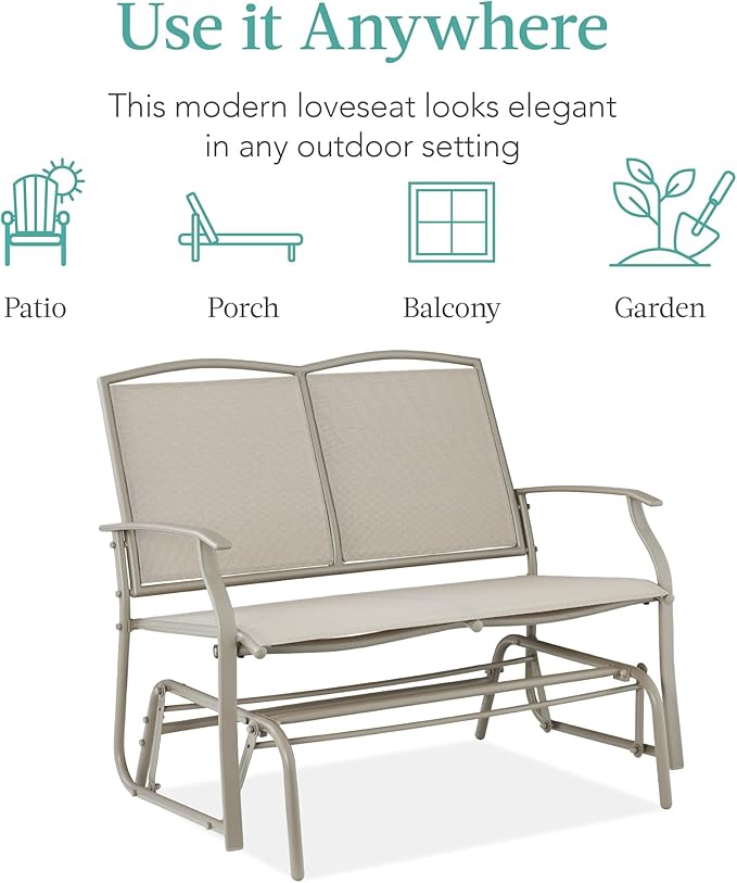 Best Choice Products 2-Person Outdoor Patio Swing Glider Steel Bench Loveseat Rocker for Deck, Porch w/Textilene Fabric, Steel Frame - Taupe BestChoiceProducts
