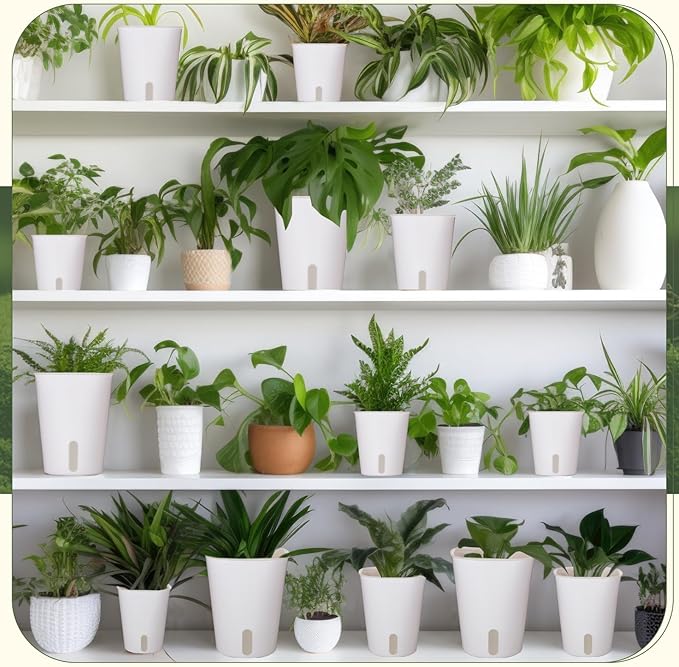 18 Pcs Self Watering Pots Plastic Plant 3 Sizes Flower Plant Pot with Inner White Flower Pots for Indoor House Plants Plastic Self Watering Pot for Herbs Flowers Ziliny