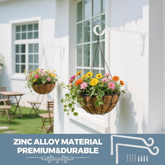 BOLITE Plant Hangers, 10 Inch Hanging Plant Brackets Outdoor Indoor, Wall Hooks for Hummingbird Feeders, Bird Feeders, Planters, Lanterns, Wind Chimes, Home Decor, 2 Pack, White, Gifts for Women Men Bolite