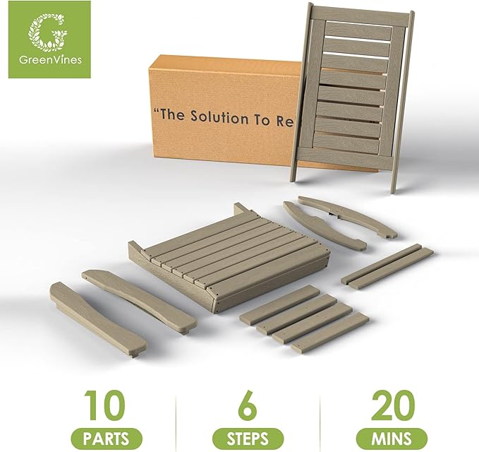 GREENVINES Outdoor Rocking Chairs | Set of 2 | Porch Rocker | HDPE Plastic | Wood Grain | Oversized Rockers | High Back | Big & Tall | Ladder Back | Desert Brown | for Patio Outside GreenVines