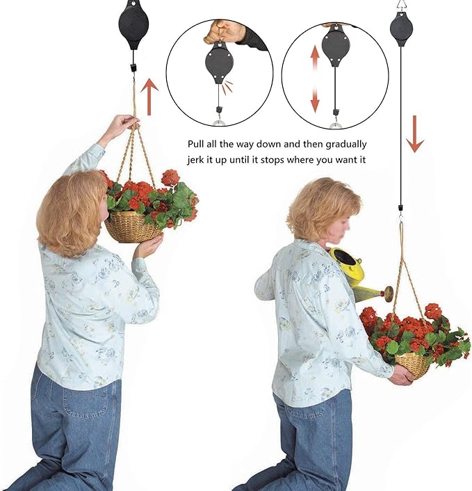 4 Pack Plant Hook Pulley, Retractable Plant Hanger Easy Reach Hanging Flower Basket for Garden Baskets Pots and Birds Feeder Hang High up and Pull Down to Water Or Feed Lythor